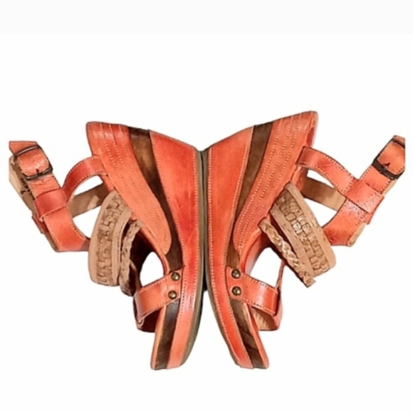BED STU Jaslyn Platform Wedge Sandals in Rare Rustic Orange Leather Size 9 - Picture 7 of 12